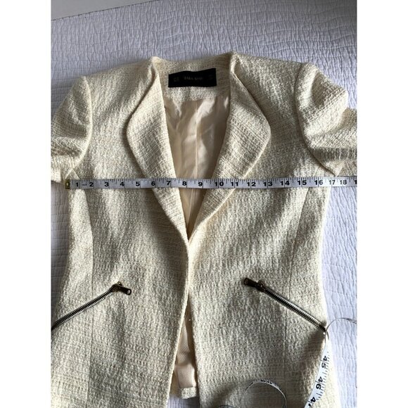 Zara Basic Open Front Long Sleeve Lined Blazer Jacket SZ XS Ivory Pockets - Picture 10 of 11